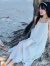欧贝汐吊带连衣裙女夏季海边度假风气质绑带收腰长裙 白色 S