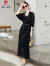 皮尔卡丹杭州大牌真丝连衣裙女高端2024新款夏季国际品牌黑色两件套装裙子 黑色 2XL(建议136-150斤)