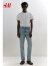 H&M男装T恤夏季休闲潮流舒适修身圆领套头短袖柔软上衣0570002 白色 175/100