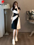 皮尔卡丹法式高端连衣裙女夏季2024新款气质收腰显瘦中长款黑白休闲裙 黑色 S