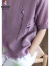 啄木鸟文艺复古花朵刺绣棉麻短袖T恤女圆领夏季新款大尺码宽松百搭上衣 紫色 M 100斤内