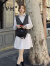 JVH 香港潮牌拼色宽松衬衫连衣裙套装女 2024春季新款显瘦马甲两件套 马甲白裙子 S