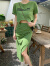 MG小象字母T恤上衣套装女2022夏新款韩版高腰显瘦开叉包臀半身裙休闲两件套（下架） 绿色 均码