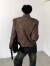 智时代秋山风/美式复古做旧棕色机车皮衣外套男小众设计感短款垫肩夹克 咖色 XL