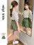 mlgt法国风潮童装官方品牌店 女童套装2024夏季新款儿童t恤短裤两件套 绿色 140cm