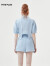 FIVE PLUS短袖衬衫女夏季新款女装小众设计感图案短款上衣棉质 浅蓝色690 XS