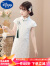 迪士尼（Disney）女童旗袍夏季薄款中国风改良蕾丝女孩古风汉服唐装儿童连衣裙 白色(加流苏+项链) 150(150)