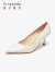 莱尔斯丹春夏新款商场同款时尚拼接尖头高跟鞋女单鞋4M70901 米白色羊皮革/牛皮革 CRK 36