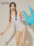 乐途（LOTTO）泳衣女时尚菠萝系列连体三角泳衣遮肉竞速游泳衣 297白棕 XL