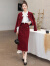 俏芭汀高端品牌小香风套装女气质外套显瘦显高减龄半身裙两件套新款秋装 酒红 M