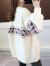 红蜻蜓针织衫女秋冬季新款女士针织开衫女外套女士上衣女装毛衣女 米白色长袖 均码（适合80-130斤）