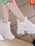卡帝乐鳄鱼（CARTELO）女鞋真皮运动鞋女2022新款女鞋内增高老爹鞋 白色-(密网) 内增高8cm 36