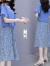 啄木鸟雪纺碎花连衣裙女2024年新款夏装显瘦中长款200斤裙子 浅蓝色 2XL （126-145斤左右）