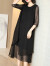 莎妮朵罗连衣裙夏装新品胖mm遮肚子宽松显瘦款雪纺裙新款连衣裙15866 黑色 3XL建议160-180斤穿着