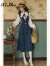悉姗 女士连衣裙套装 复古法式茶歇法式文艺气质赫本风两件装背带裙 蓝色裙+白衬衫 S