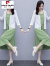 皮尔卡丹（pierre cardin）夏季棉麻连衣裙女休闲时尚新款气质开衫搭配背心裙套装减龄两件装 绿色 S 建议80-95斤