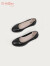金利来（goldlion）女鞋坡跟皮鞋时尚圆头牛皮浅口一脚蹬单鞋女 G662320016黑色35