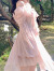 SLEVAYS春夏新款法式甜美仙女高腰连衣裙不规则下摆荷叶边显瘦短裙 粉红色 S