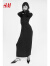 H&M春季新款女士水钻装饰紧身连衣裙1201491 黑色 160/88