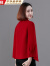 恒源祥小个子双面羊毛大衣女短款上衣秋冬新款时尚高端羊毛呢子外套 红色 XL