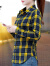 啄木鸟纯棉格子衬衫女长袖2024春秋季新款百搭衬衣中年洋气显瘦小衫 LKR 8826 红格 2XL 建议125-135斤
