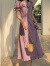 月袖（YUEXIU） 2022新款连衣田园风中长裙紫色气质桔梗裙子夏法式气质收腰显瘦 紫色连衣裙 XL