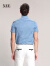 XEE商场同款 夏款青蓝格纹纯棉短袖衬衫都市时尚修身衬衣 青蓝格纹 46/S