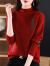 皮尔卡丹半高领套头红色毛衣女秋冬新款韩版宽松加厚内搭针织衫保暖打底衫 红色 M（适合80-110斤）