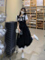韩哚馨（HANDUOXIN）学院风韩版假两件连衣裙女夏季收腰日系甜美娃娃领小黑裙 长款连衣裙 2XL