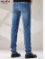 增致牛仔（ZENGZHI）男装小直筒裤 柔软舒适水洗磨白休闲弹力牛仔裤 蓝色 31码
