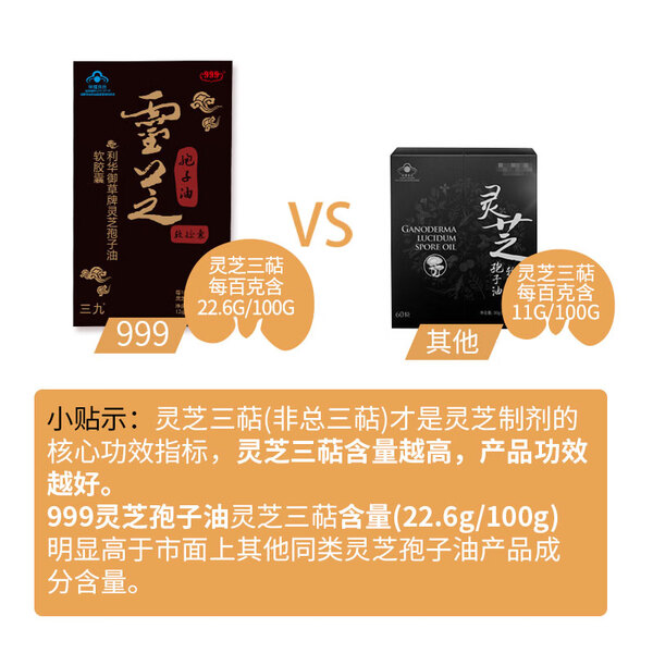 华润三九999灵芝孢子油软胶囊盒装1瓶30粒盒装