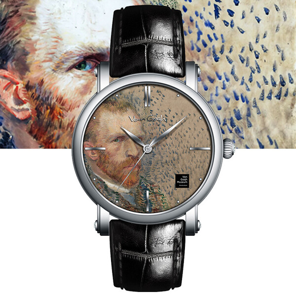 梵高vangogh瑞士手表男3d油画表面牛皮表带时尚休闲潮牌博物馆正版