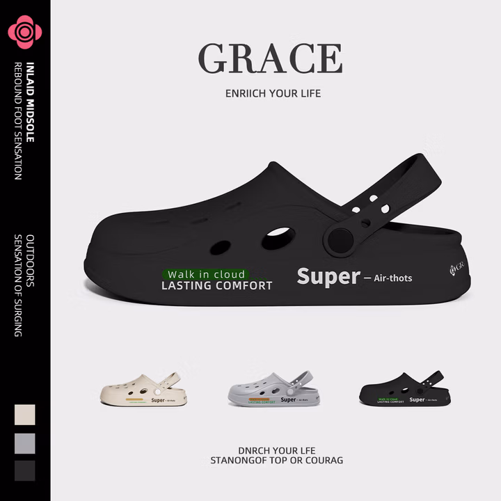 洁丽雅（Grace）洞洞鞋男士夏季户外开车凉鞋沙滩鞋EVA防臭外穿防滑手术室拖鞋男