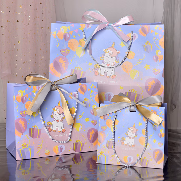独角兽少女心礼品袋纸袋  拉菲草 新礼品包装袋婚庆满月回礼手提礼物袋 包装盒 包
