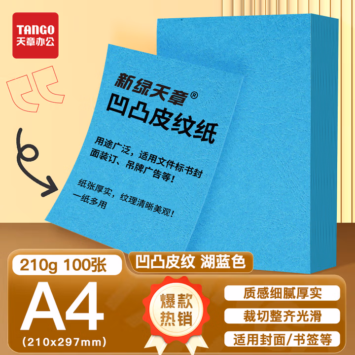 天章（TANGO）A4凹凸皮纹纸/封面纸/云彩纸/封皮纸 彩色卡纸标书封面 湖蓝