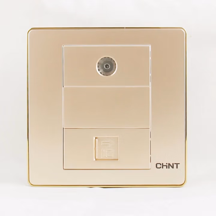 正泰开关插座 五孔插座 二三插 钢架墙壁开关插座面板 NEW7L香槟金色 电视电