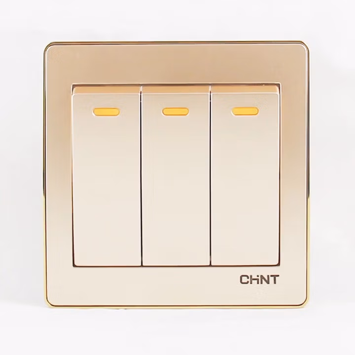 正泰开关插座 五孔插座 二三插 钢架墙壁开关插座面板 NEW7L香槟金色 三开双