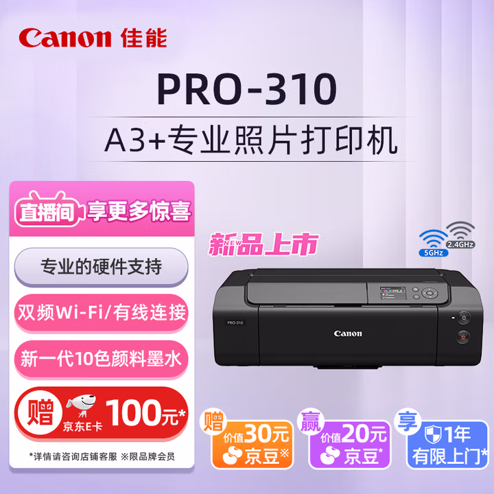 佳能（Canon）新PRO-310 A3+幅面无线彩色喷墨专业照片打印机（10色独立式墨水系统）