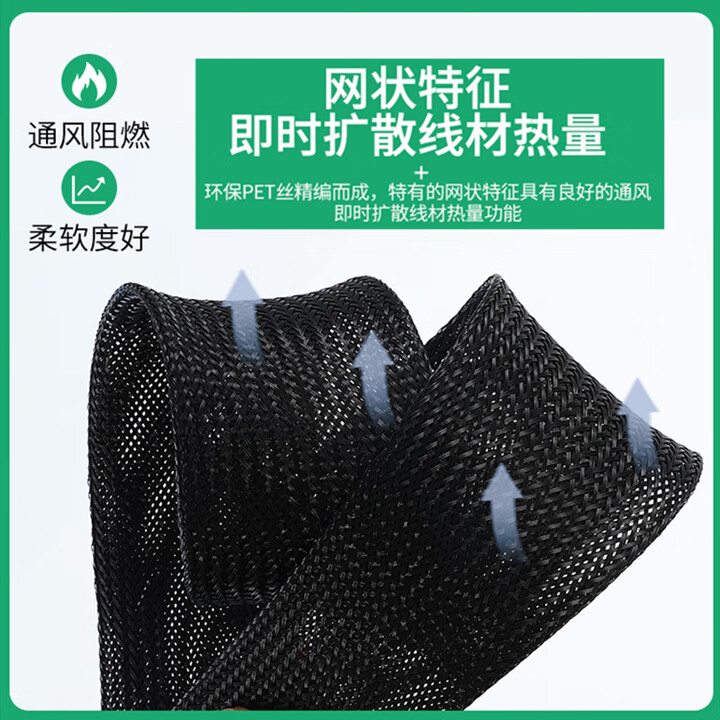 贝傅特 PET编织热收缩布 套管耐磨阻燃隔热防滑2:1热缩管汽车线束电缆保护 黑