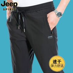 吉普（JEEP）运动休闲裤男直筒宽松弹力长裤春夏户外休闲男装裤子396 黑色 XL