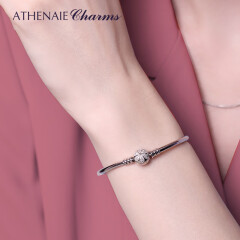 ATHENAIE 925银花瓣镶锁扣基础手链手镯 搭琉璃珠Love定制款送女友 17cm（中号）手镯/ LOVE纪念款