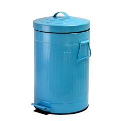 ihouse12升邮筒型垃圾桶家用卫生间脚踏式罗马纹卫生桶清洁工具 天蓝色 12L