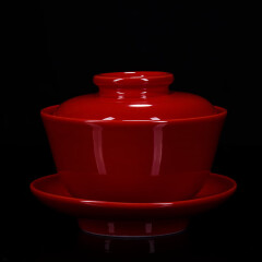 古垚匠人堂/陈清宜手工中国红盖碗 红色陶瓷三才茶碗 婚庆礼品瓷敬茶碗