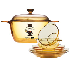 康宁（VISIONS）1.5L晶彩玻璃深汤锅炖锅+耐热玻璃餐具碗碟套装6件组家用