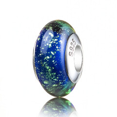 ATHENAIE意大利Murano Glass 925银芯金沙炫彩琉璃珠转运珠/单颗珠 深蓝色AMGB37