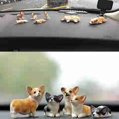 范特西汽车摆件公仔仿真柯基犬汽车内饰品情人节生日礼物送男女朋友同学 中号9cm两只侧睡+趴睡+5只小黄白 高档树脂摆件