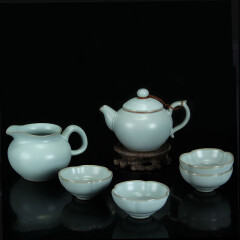 圣炎汝窑茶具套装整套功夫茶具陶瓷汝瓷茶具套装四相6头 天青色