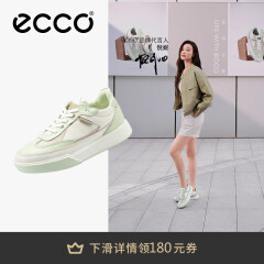 爱步（ECCO）25年新款小白鞋女 倪妮同款牛皮板鞋系带休闲运动鞋 街头272803 白色/抹茶绿/水泥灰27280361198 37