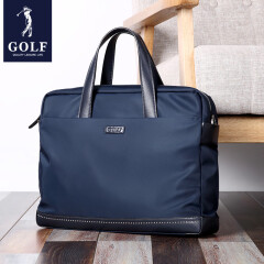 高尔夫（GOLF）商务男士公文包大容量手提包休闲布包布配牛皮单肩斜挎包男电脑包 深蓝色
