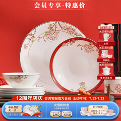 华光国瓷 骨瓷餐具碗碟套装 中国风餐具碗盘碟勺 一人食多人餐具 锦色 锦色 12头餐具